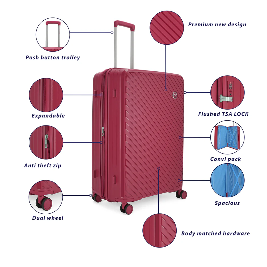 HAZE PLUS 8Wheel,Hard Trolley,TSA, Expandable, M-67cm(RED) - Image 7