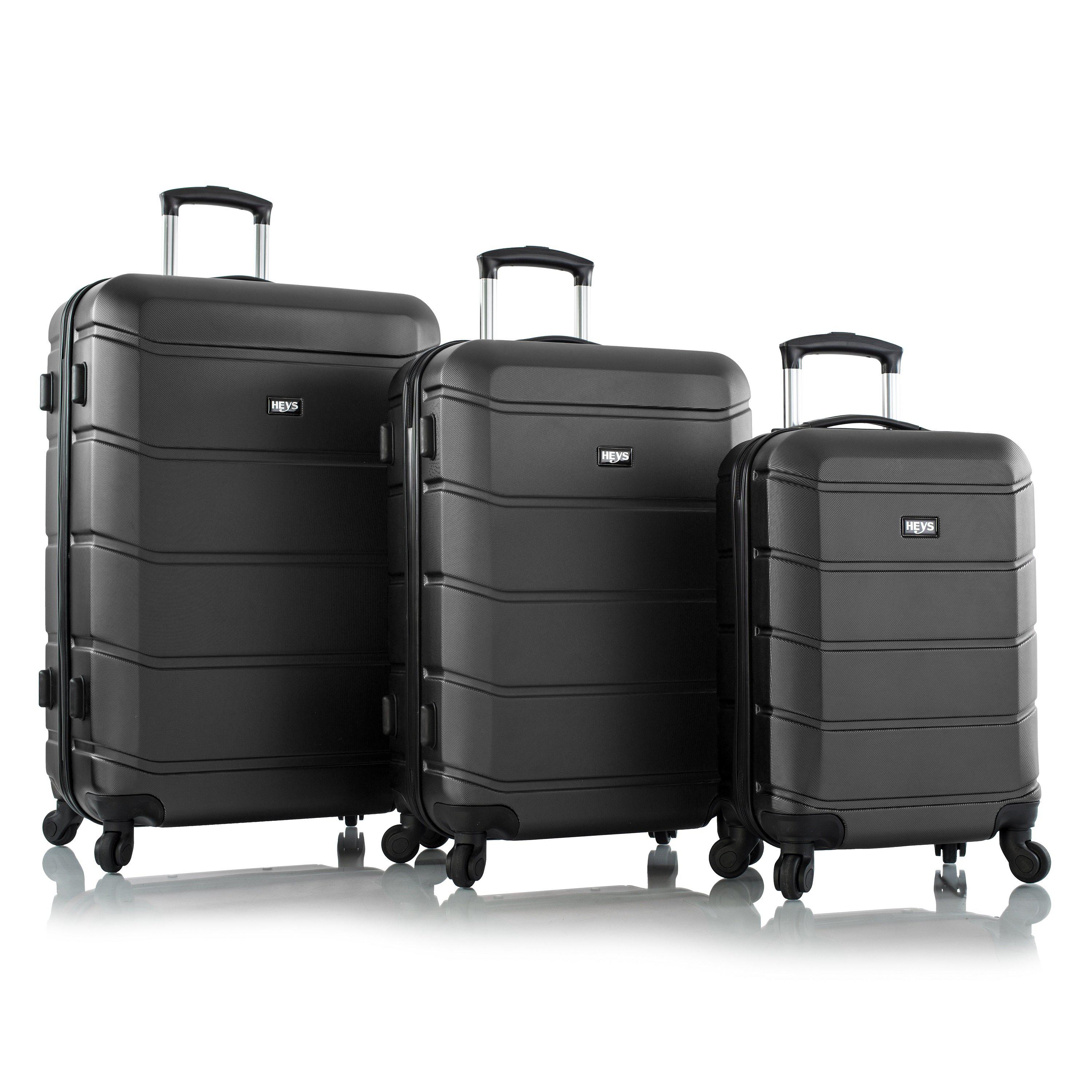 heys armourlite 4-wheel hard luggage tsa lock 3pcs set (black)