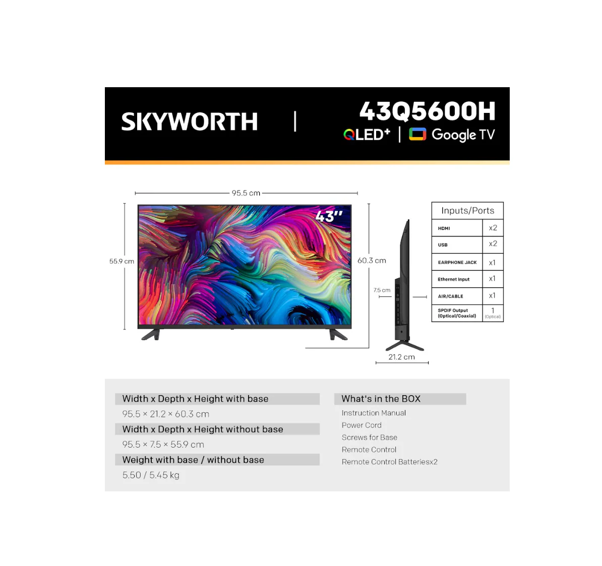 SKYWORTH 43Q5600H - 43" 2K QLED TV+(Google TV) 60Hz - Image 8