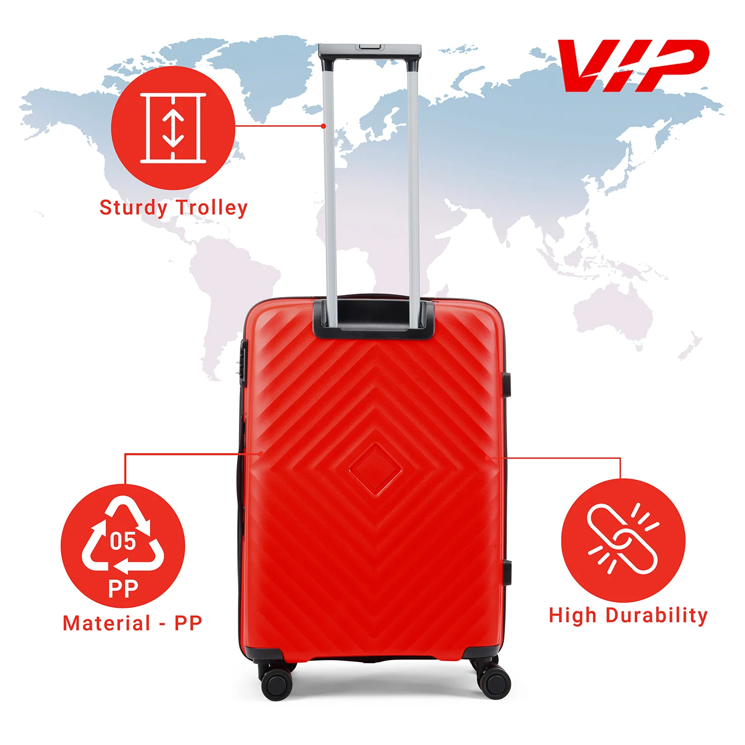 VIP Unisex Quad Hard Shell Spinner Wheels Luggage, Red,Small 21 x 38 x 55 cm… - Image 3