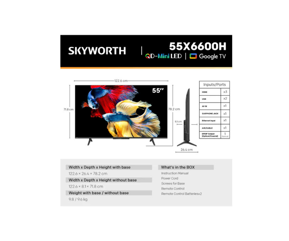 SKYWORTH 55X6600H- 55" Matte Screen QD-Mini LED, 60Hz (Google TV) - Image 6