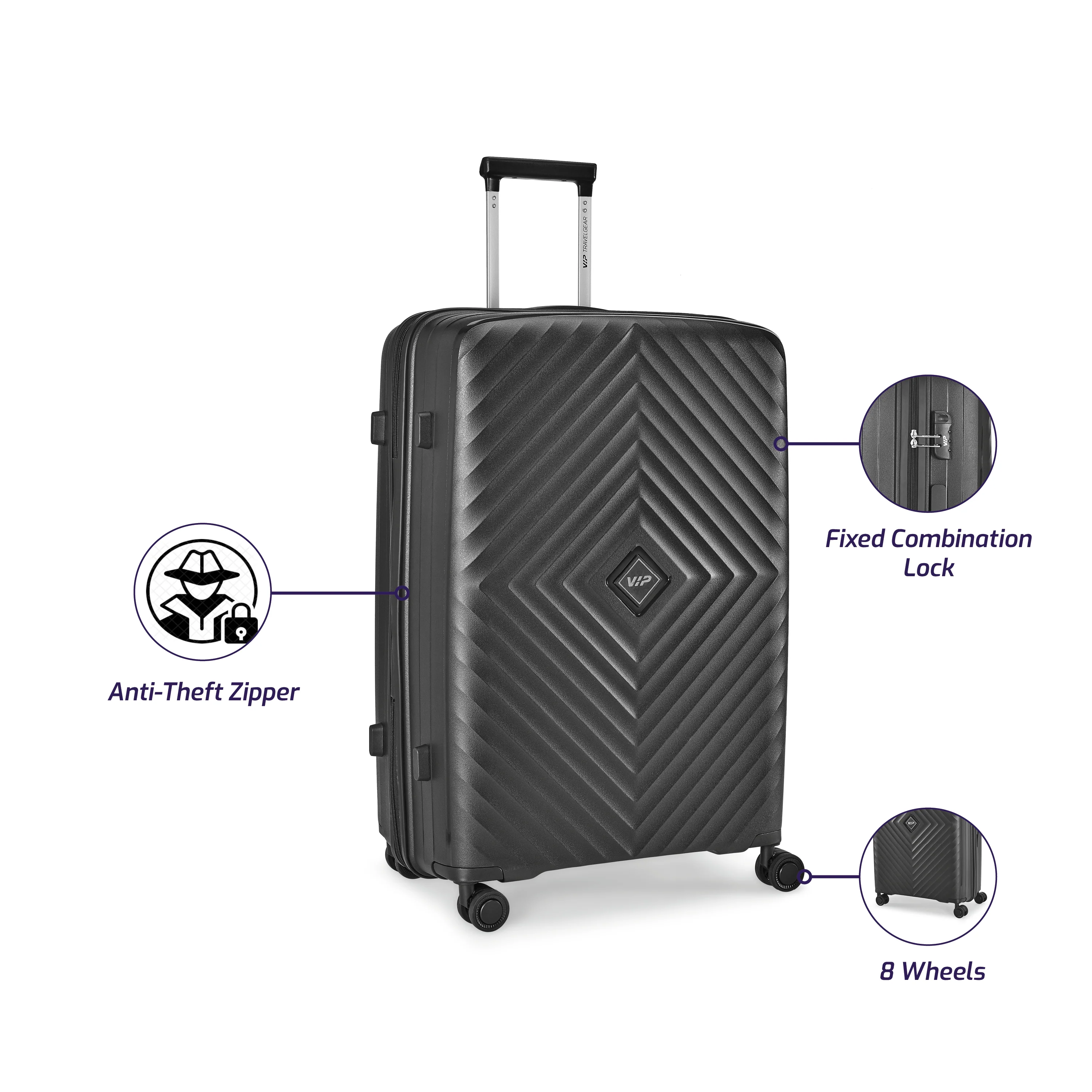 VIP QUAD 8W Hard Trolley-3PCS SET (BLACK) - Image 2