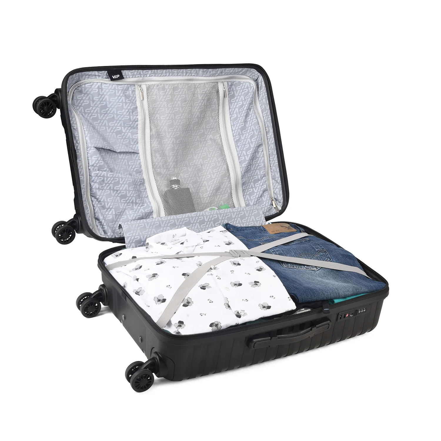 VIP QUEST PLUS 8 Wheel Hard Trolley Flushed TSA Lock M-65cm 3.7kg (BLACK) - Image 5