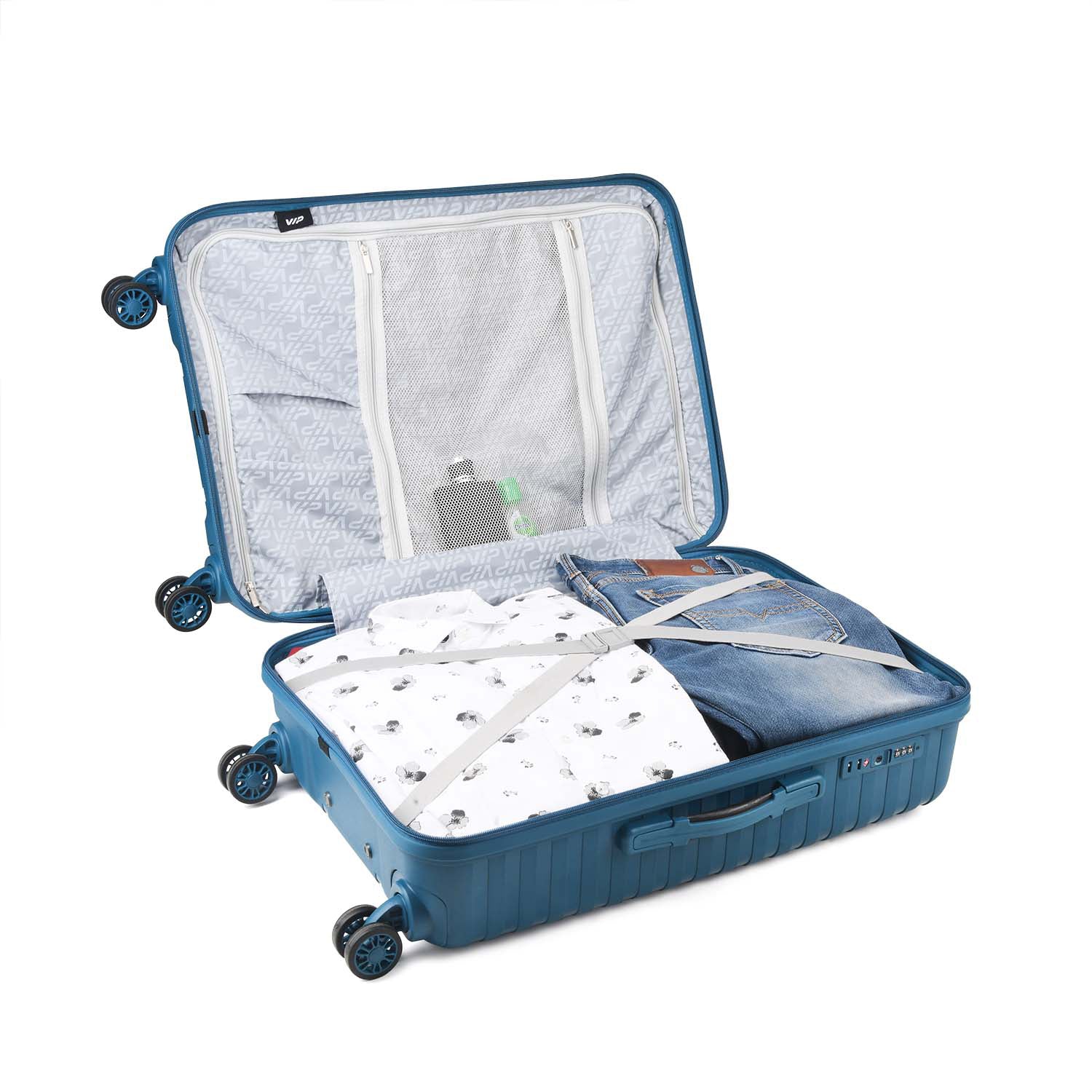 VIP QUEST PLUS 8 Wheel Hard Trolley Flushed TSA Lock M-65cm 3.7kg (Teal) - Image 5