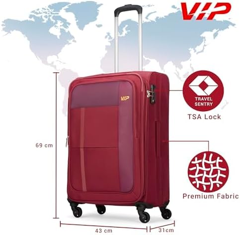 VIP TORONTO PLUS 4Wheel, Soft Luggage , TSA, Expandable , M-69-MEDIUM (RED) - Image 3