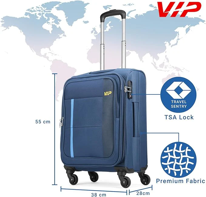 VIP TORONTO PLUS 4Wheel, Soft Luggage , TSA, Expandable , S-55-Small (Blue) - Image 4