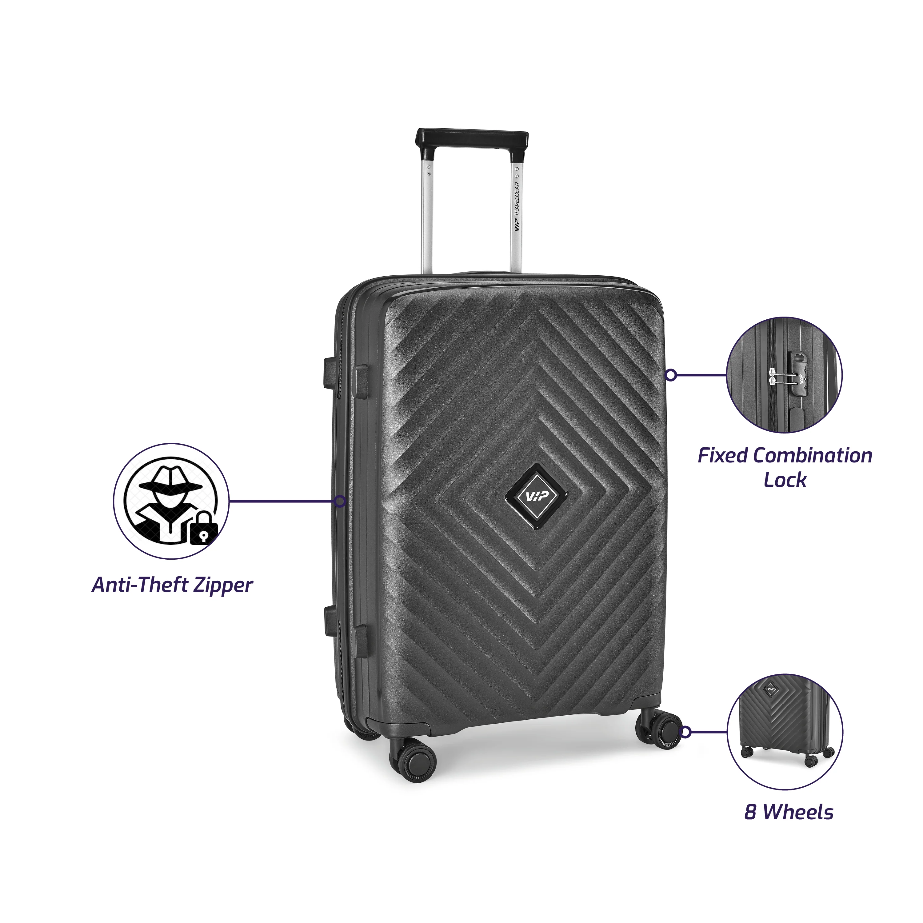 VIP Unisex Quad Hard Shell Spinner Wheels Luggage, BLACK,44.5 x 52 x 66-M - Image 6