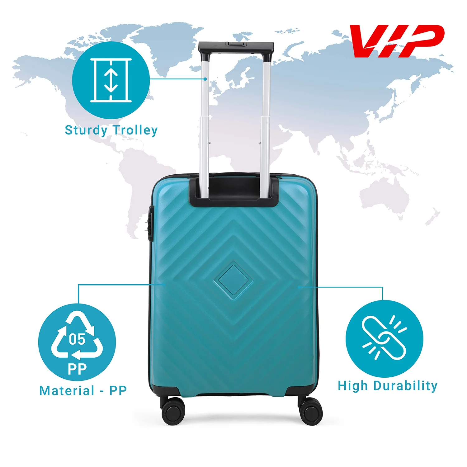 VIP Unisex Quad Hard Shell Spinner Wheels Luggage, ICE BLUE,21x38x 55-S - Image 3
