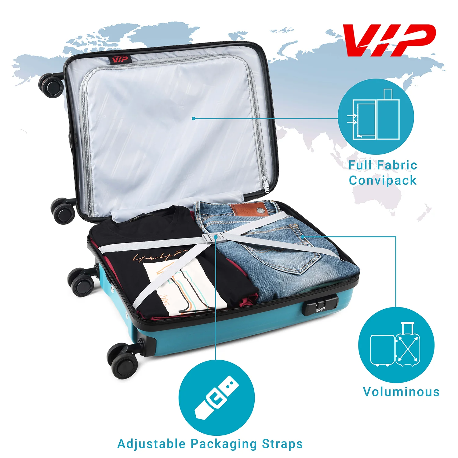 VIP Unisex Quad Hard Shell Spinner Wheels Luggage, ICE BLUE,21x38x 55-S - Image 5