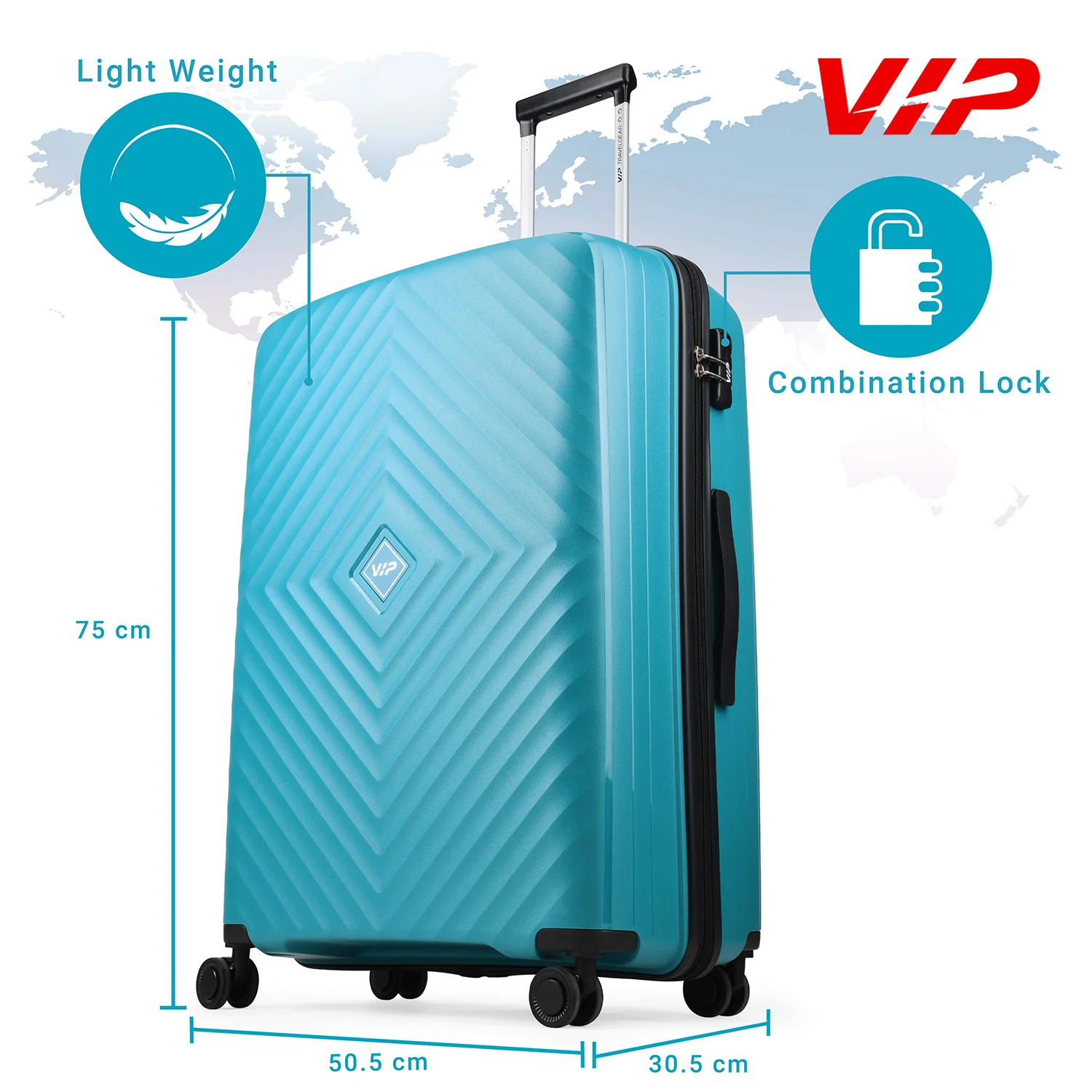 VIP Unisex Quad Hard Shell Spinner Wheels Luggage, ICE BLUE, 30x51x76-L - Image 3