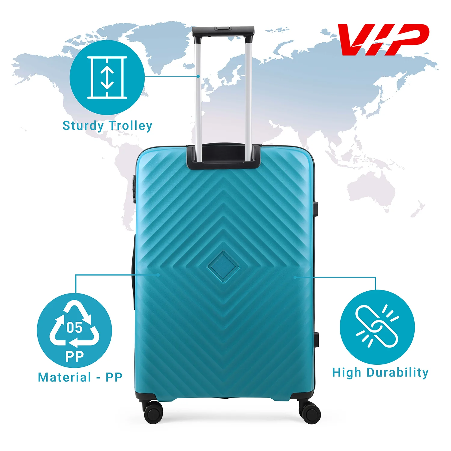 VIP Unisex Quad Hard Shell Spinner Wheels Luggage, ICE BLUE, 30x51x76-L - Image 4