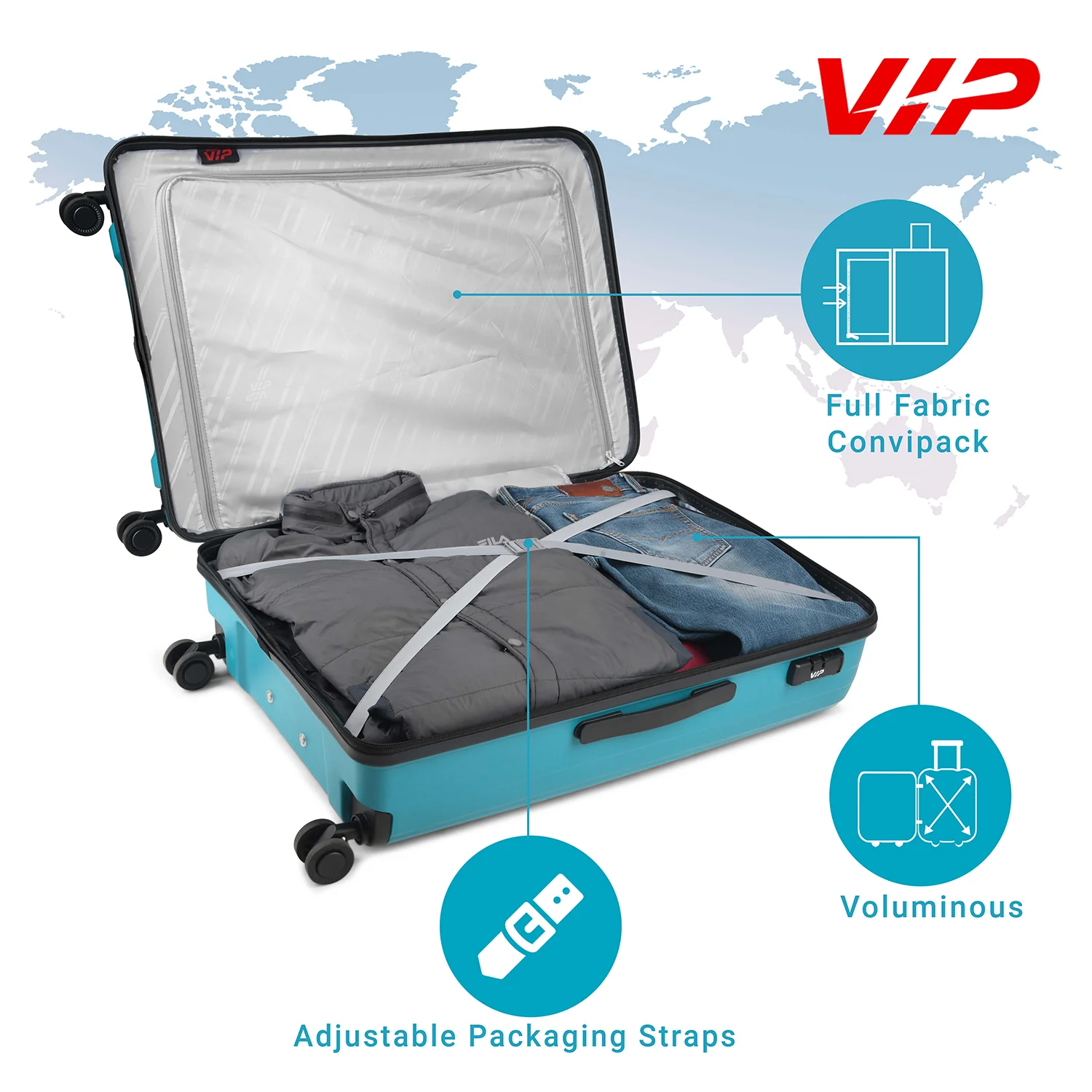 VIP Unisex Quad Hard Shell Spinner Wheels Luggage, ICE BLUE, 30x51x76-L - Image 6