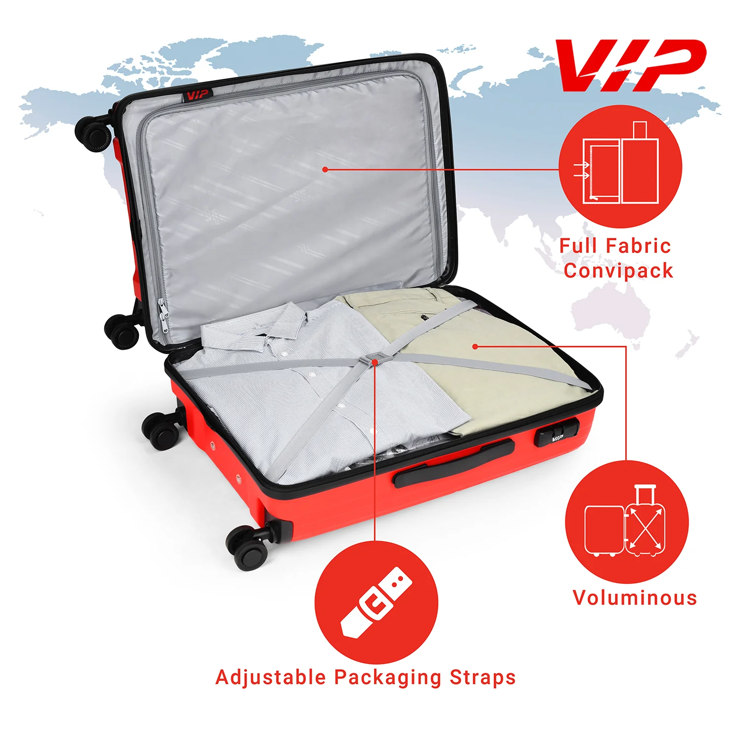 VIP Unisex Quad Hard Shell Spinner Wheels Luggage, Red, Large 30x51x76 cm… - Image 4